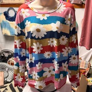 Colorful Floral Striped Sweater